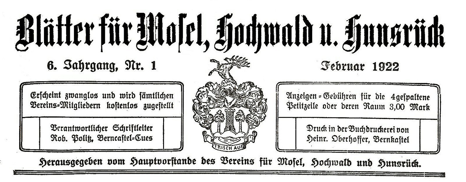Mosel Hochwald Hunsrück 1922